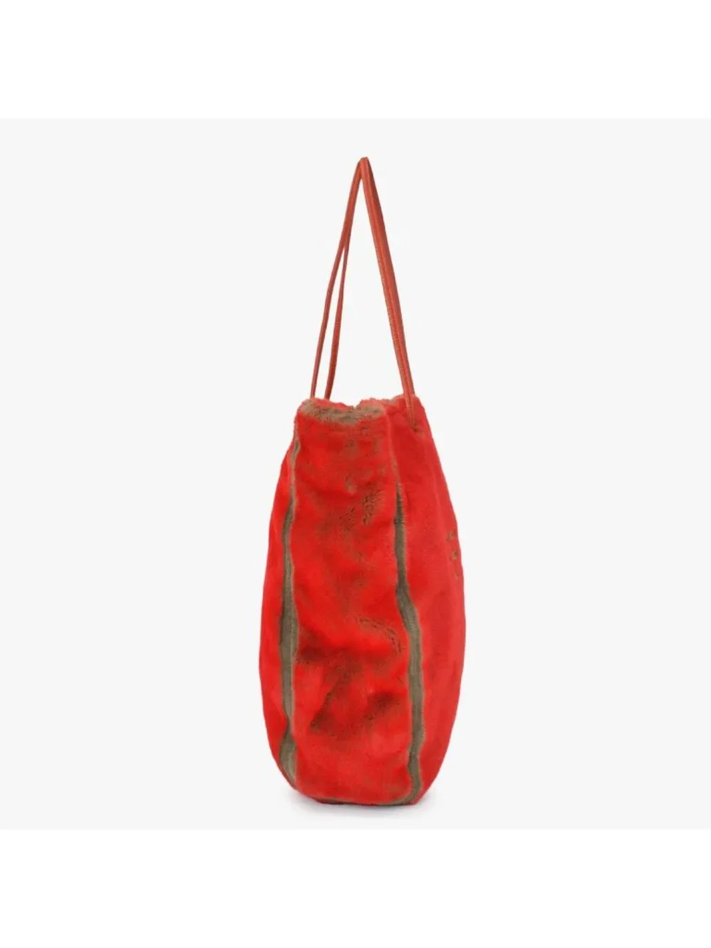 Fendi Tote Bag Rabbit Fur Leather Red Gold
